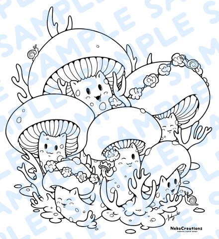 Meowshrooms Coloring Page - NekoCreations