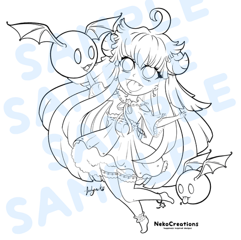 Cute Imp Girl Coloring Page - NekoCreations