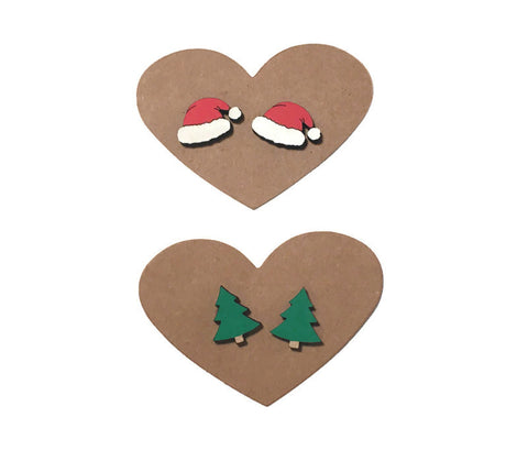 Santa Hat And Christmas Tree Stud Earrings Set