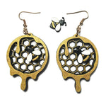 Dripping Honeycomb & Bee Dangle Hook Earrings