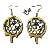 Dripping Honeycomb & Bee Dangle Hook Earrings
